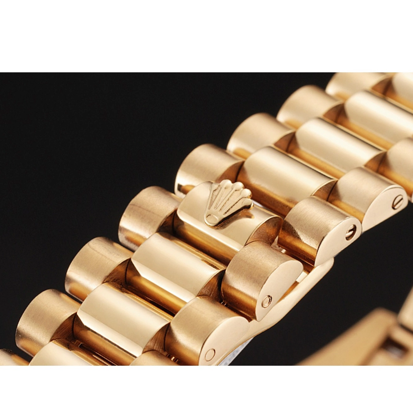 AAA replica watch And Pave Diamond Swiss And Day Bracelet Case Bezel Gold Dial Date Rolex 0824